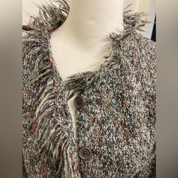 Coldwater Creek Confetti Tweed Fringed Button Front Cardigan in Small - Picture 3 of 5
